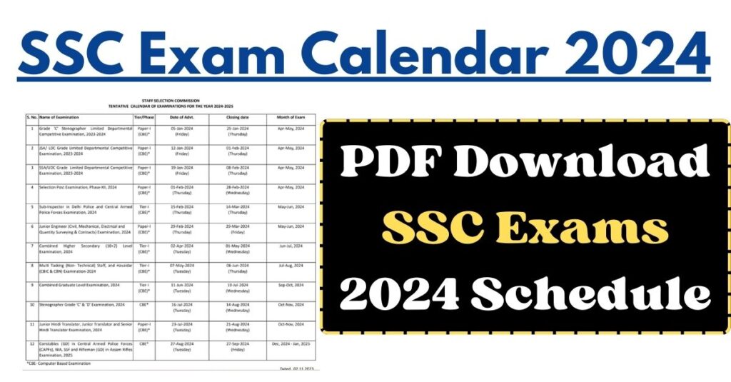 एसएससी कैलेंडर 2024-25 (आउट) |  एसएससी परीक्षा 2024 |  एसएससी सीजीएल, सीएचएसएल, एमटीएस परीक्षा तिथि 2024